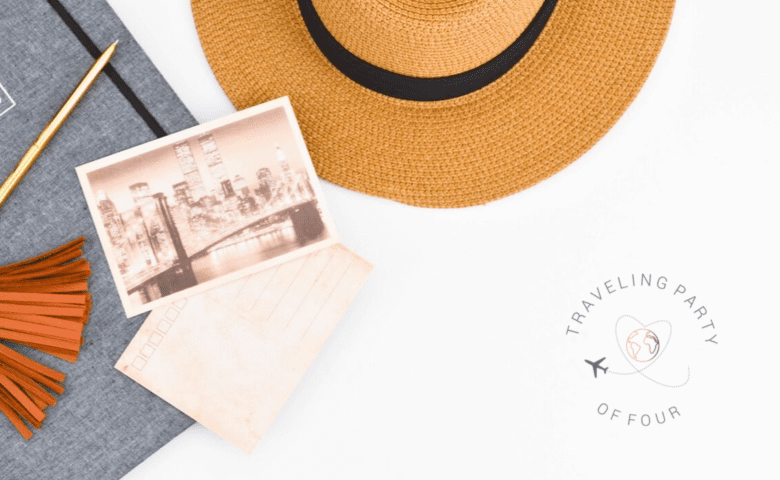 postcards and straw hat