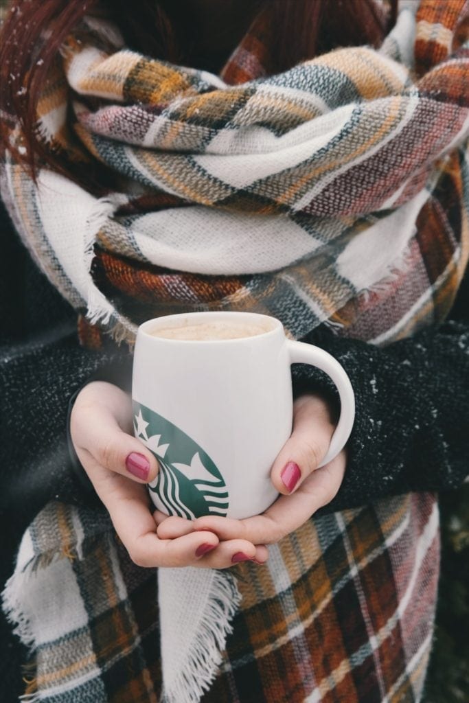 London Family Vacation
Cozy in blanket scarf and a Starbucks