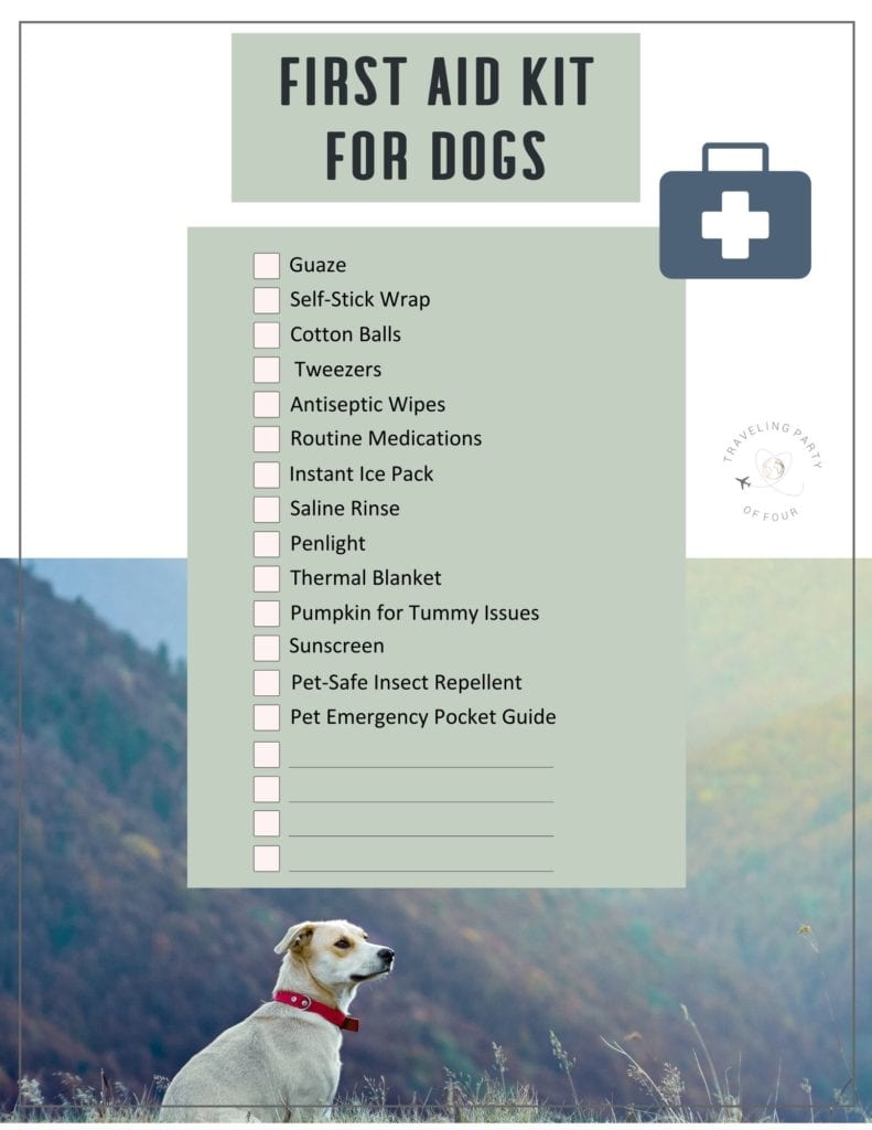 Dog road trip essentials.
First aid kit diy checklist