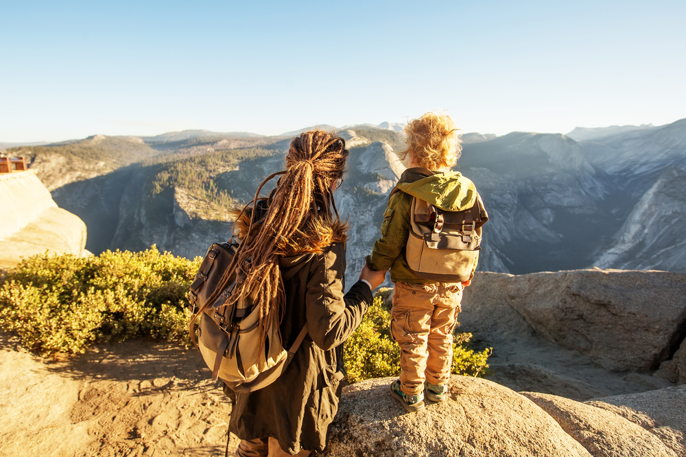 I miss traveling.
Mother with  son visit Yosemite national park in California