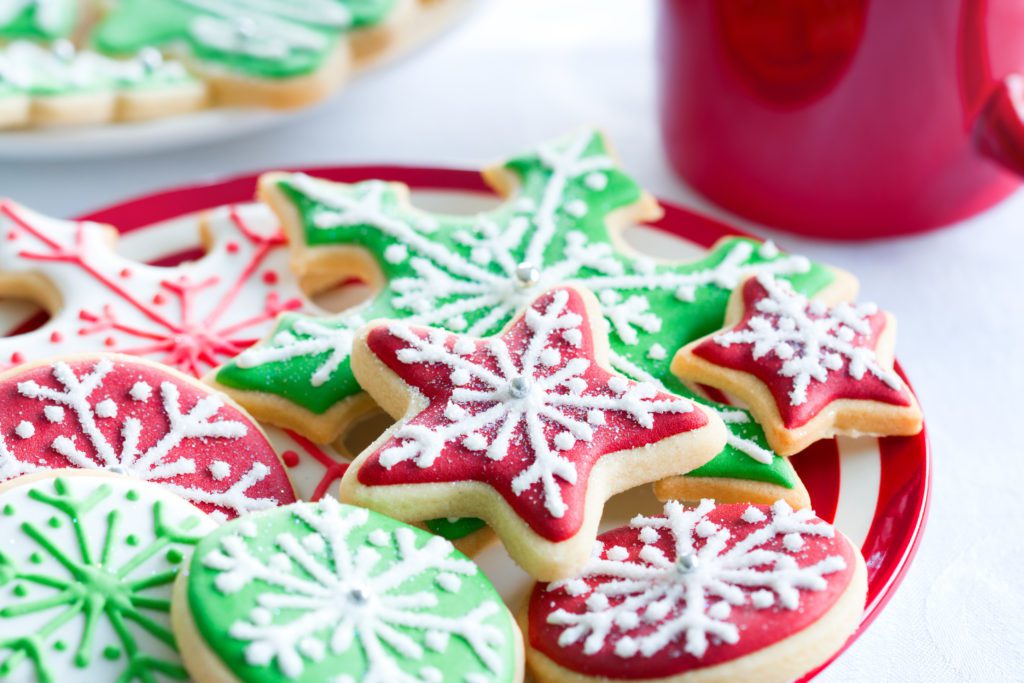 Christmas Bucket List Ideas.
Colorful Christmas cookies on a plate.